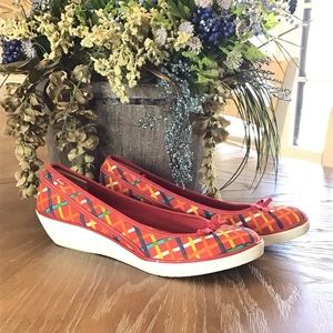 Keds Womens Red Plaid Fabric Ballet Slip-On Wedge Heel Size 10